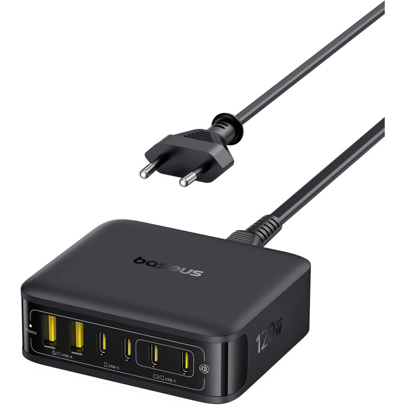Baseus Ładowarka USB C 120W USB Charger 6-Portowat Stacja Ładująca PD Szybka Ładowarka do iPhone'a serii 17/16/15,